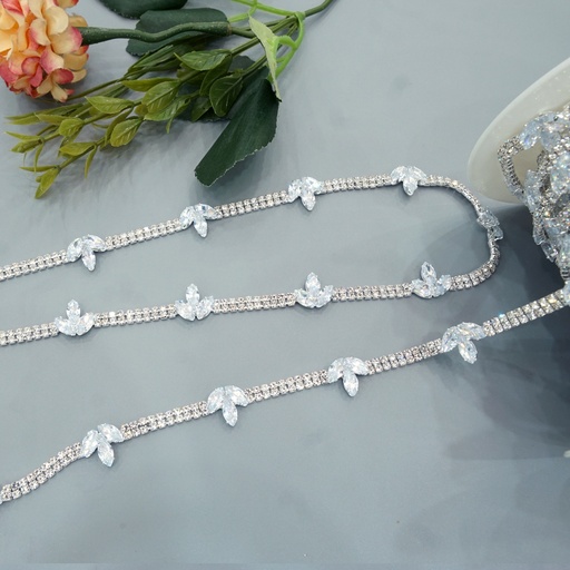 [LSM-052 CRYSTAL WHT] Leaf Design Crystals Zircon Fancy Chain