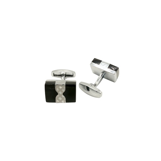 [CF340-8 BLK NONTOXIC WHT] Mid Classic Design Rectangle Cufflink