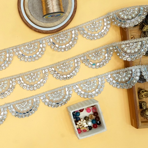 Fancy Metallic Yarn Rhinestone Mirror Lace