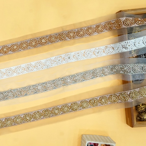 Fancy Metallic Yarn Glass Beads Lace