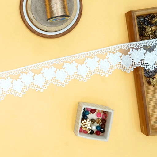 [NL216 WHITE] One Side Border Shuttle Net Lace