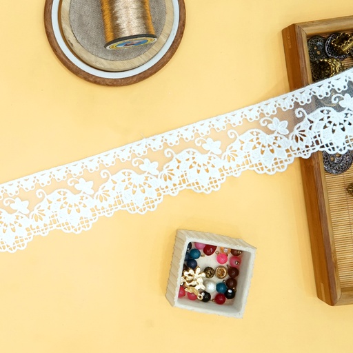 [NL217 WHITE] One Side Border Shuttle Net Lace