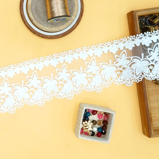 [NL220 WHITE] One Side Border Shuttle Net Lace