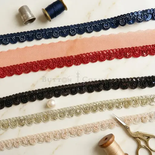 Fancy Glass Beads Sequence Lace