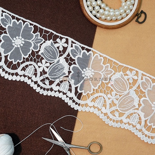 [WQ17 WHITE] One Side Border Organza Lace