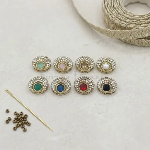 Gold Base Fancy Kundan Button