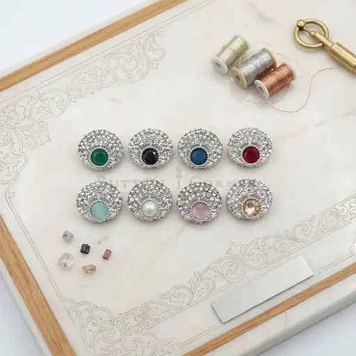 Silver Base Fancy Kundan Button