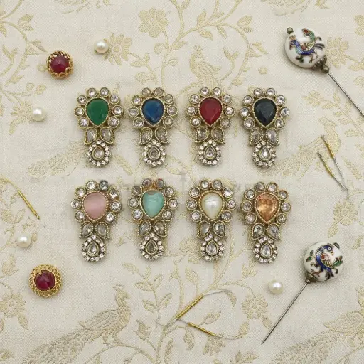 Gold Base Fancy Kundan Button
