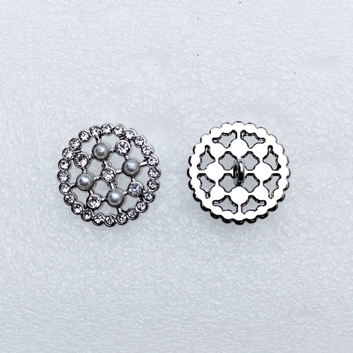 [74192 NONTOXIC WHT] Silver Tone Pearl Rhinestone Fancy Button