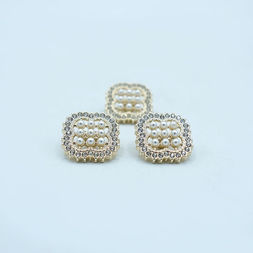 [72889 LIGHT GOLD] Gold Tone Square Pearl Rhinestone Button