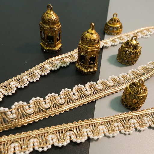 [FANL1559 GOLD] Fancy Metallic Yarn Pearl Lace