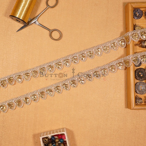 [FANL1572  GOLD] Fancy Glass Beads Sequence Lace