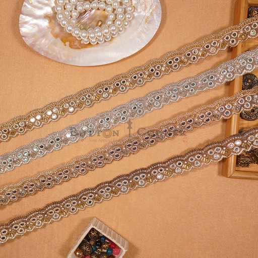 Fancy Metallic Yarn Glass Beads Lace
