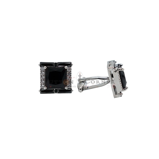 [CF780S-8 JET] Silver Plated Crystal Zircon Square Cufflink