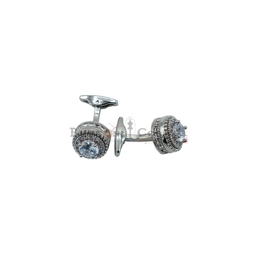 [CF780-15 CRYSTAL WHT] Traditional Zircon Stone Round Cufflink