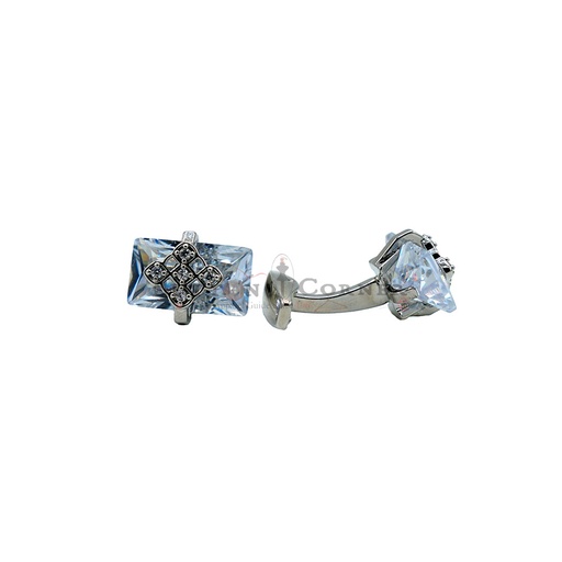 [CF780-16 CRYSTAL WHT] Central Stone Zircon Rectangular Cufflink
