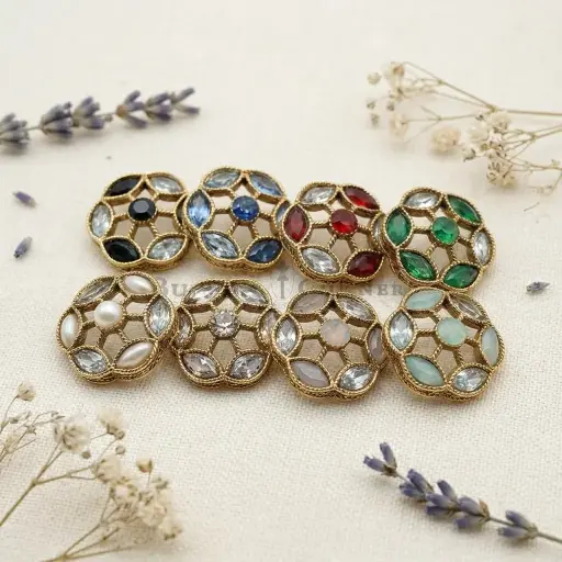 Gold Base Fancy Kundan Button