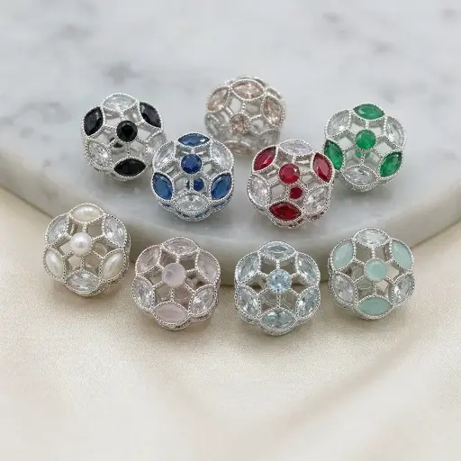 Silver Base Fancy Kundan Button