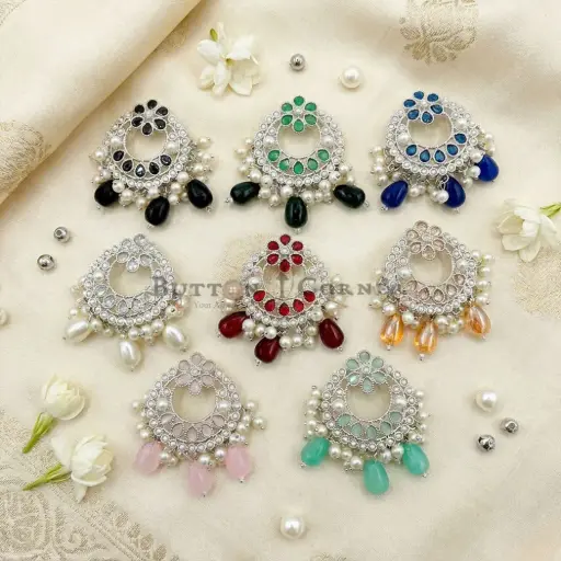 Silver Base Fancy Kundan Button