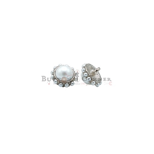 [MS1487 NONTOXIC WHT] Silver Plated Pearl Rim Metal Pearl Button