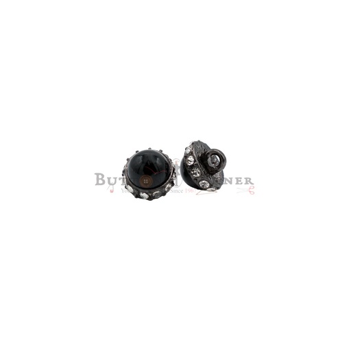 [MS1494 BLK NONTOXIC GUN] Gun Black Plated Crystal Rim Metal Pearl Button