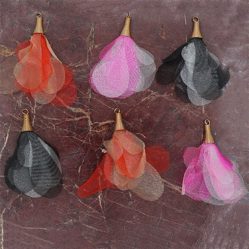 Gold Cap Organza Flower Tassel