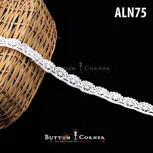 [ALN75-WHITE] One Side Border Shuttle Lace