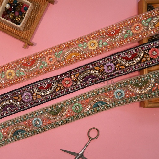 Fancy Glass Beads Sequence Lace