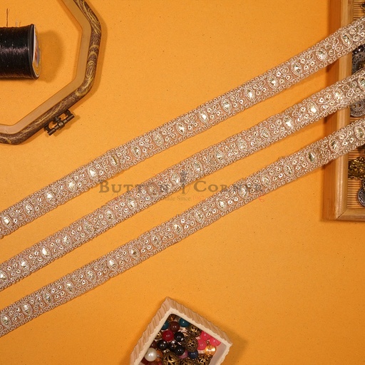 [FANL1582 GOLD] Fancy Metallic Yarn Sequence Lace