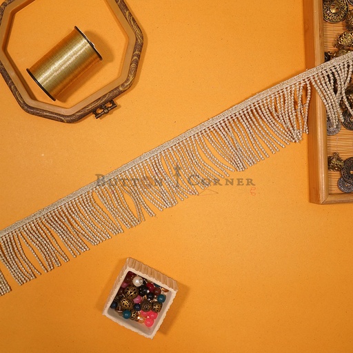 [D1610 WHITE GOLD] Zari Shuttle Hanging Lace