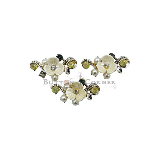 [FBLS2251 WHITE GOLD] Flower Design Pearl Rhinestones Button