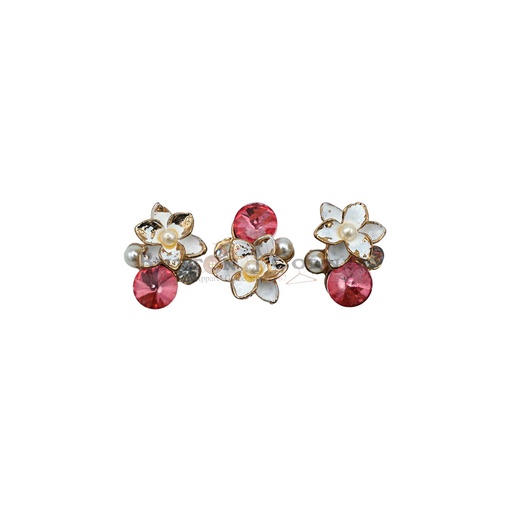 [FB06016 ROSE PEACH] Flower Design Pearl Rhinestone Button
