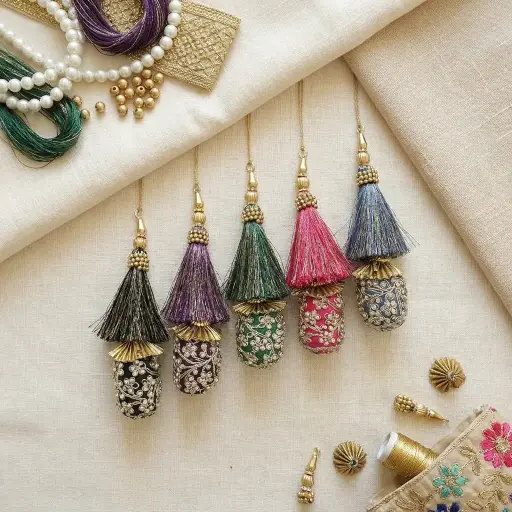 Dolki Style Metallic Yarn, Crystals Tassel