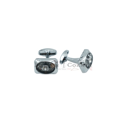 [CF180-2 NONTOXIC WHT] Silver Plated Gemstone Rectangular Cufflink