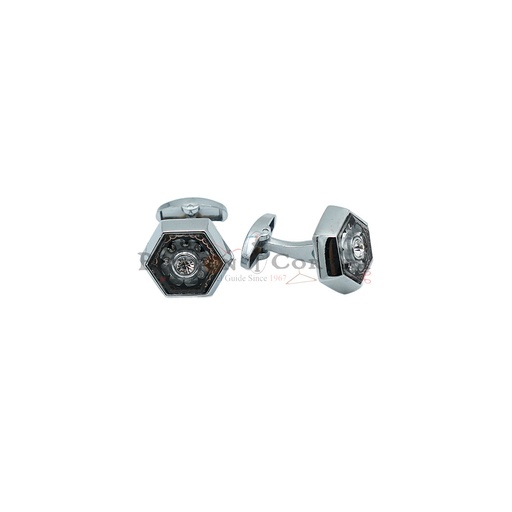 [CF180-3 NONTOXIC WHT] Silver Plated Gemstone Hexagon Cufflink
