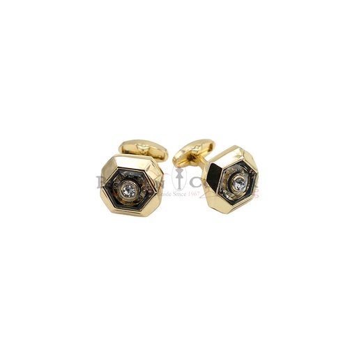 [CF180-3 GOLD] Gold Plated Gemstone Hexagon Cufflink