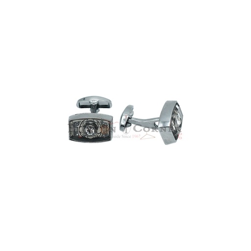 [CF180-6 NONTOXIC WHT] Silver Plated Gemstone Rectangular Cufflink