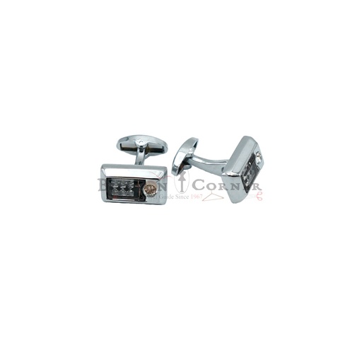 [CF180-7 NONTOXIC WHT] Silver Plated Gemstone Rectangular Cufflink