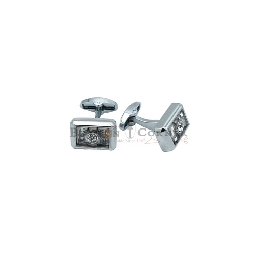 [CF180-8 NONTOXIC WHT] Silver Plated Gemstone Rectangular Cufflink