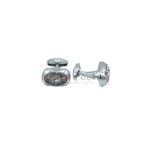 [CF180-9 NONTOXIC WHT] Silver Plated Gemstone Oval Cufflink