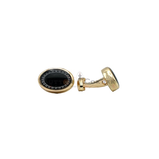 [CF360-3 BLACK GOLD] Decorative Border Black Enamel Oval Cufflink