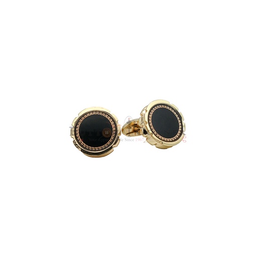 [CF360-7 BLACK GOLD] Decorative Border Onyx Round Cufflink