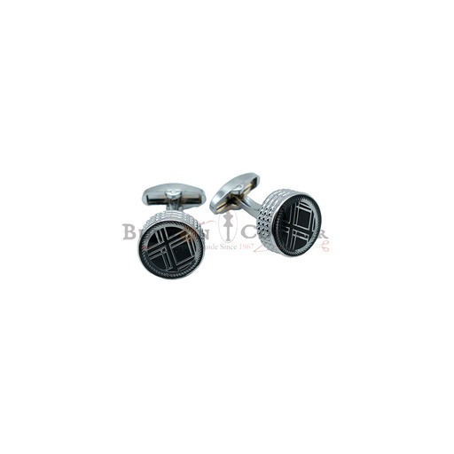 [CF360-12 BLK NONTOXIC WHT] Geomatric Design Round Cufflink