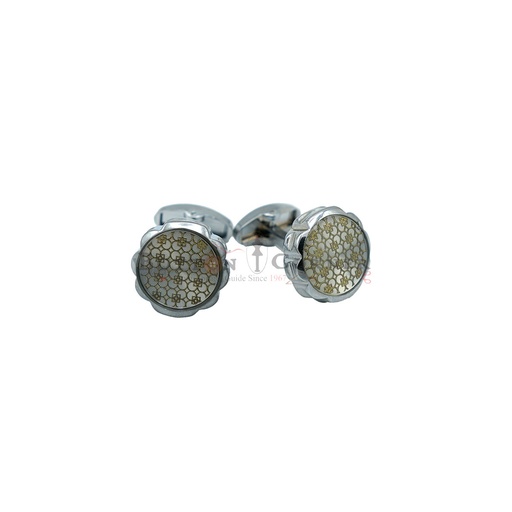 [CF360-14 NONTOXIC WHT] Stylish Circles Wedged Round Cufflink