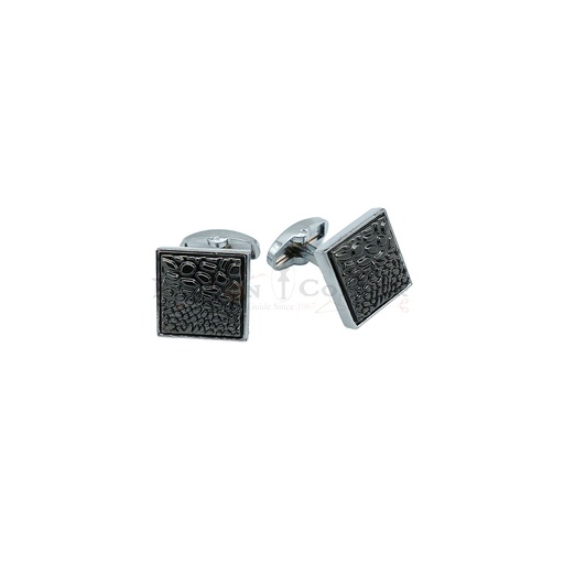 [CF540-1 BLK NONTOXIC WHT] Textured Design Square Cufflink