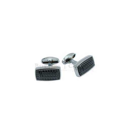 [CF540-2 BLK NONTOXIC WHT] Silver Plated Honeycomb Design Cufflink