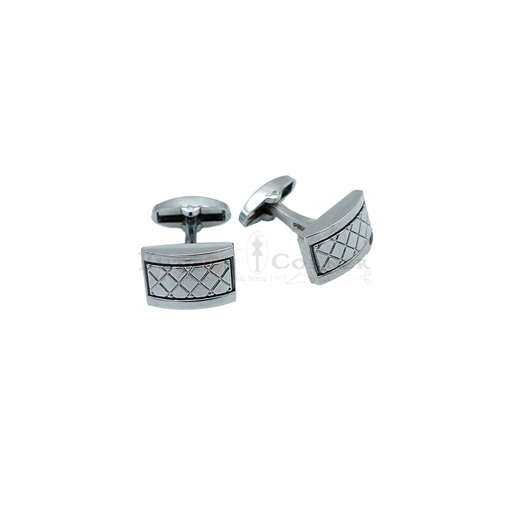 [CF540-3S NONTOXIC WHT] Silver Plated Quilted Rectangle Cufflink