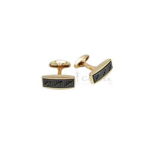 [CF540-5 NONTOXIC GUN BLK] Gold Plated Textured Inlay Rectangle Cufflink