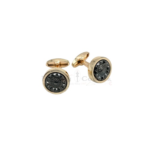 [CF540-13 NONTOXIC GUN BLK] Gold Plated Flower Design Round Cufflink