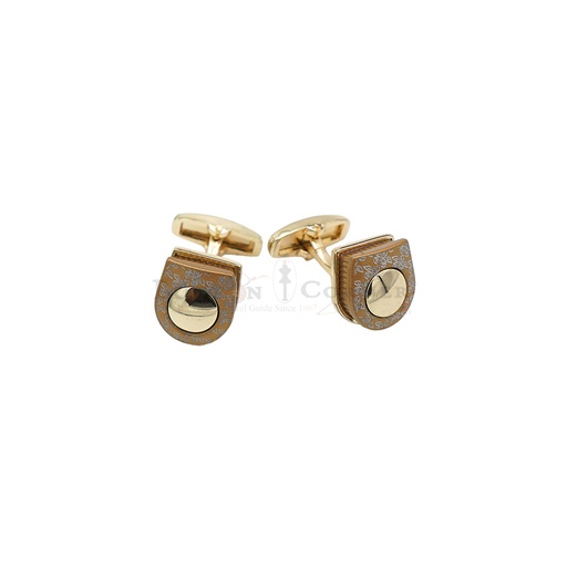 [CF540-16 GOLD] Floral Design Circular Inset Trendy Cufflink